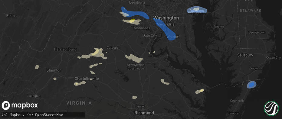 Hail map in Fredericksburg, VA on June 12, 2026