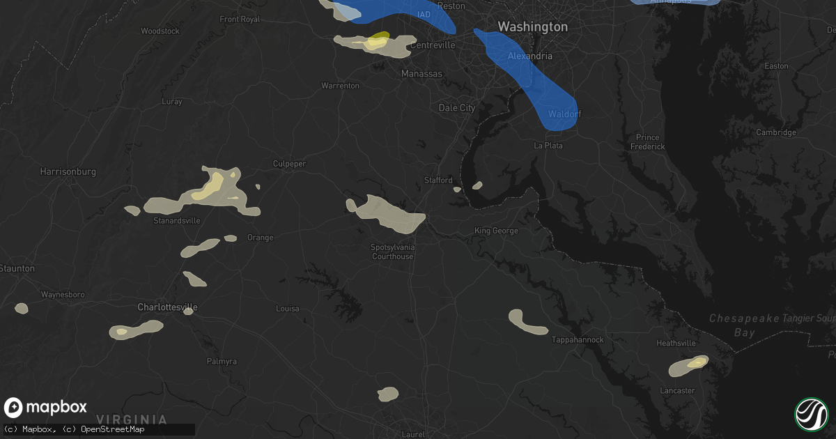 Hail map in Fredericksburg, VA on June 12, 2026