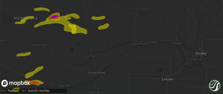 Hail map in Fullerton, NE on June 12, 2026