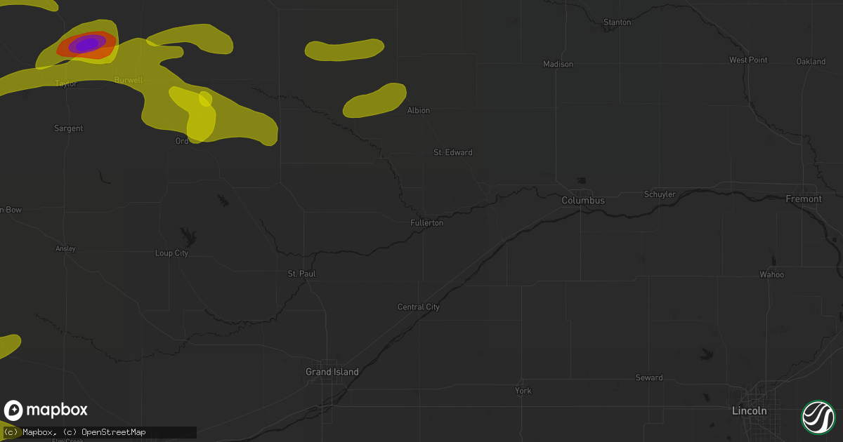 Hail map in Fullerton, NE on June 12, 2026