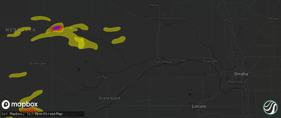 Hail map in Genoa, NE on June 12, 2026