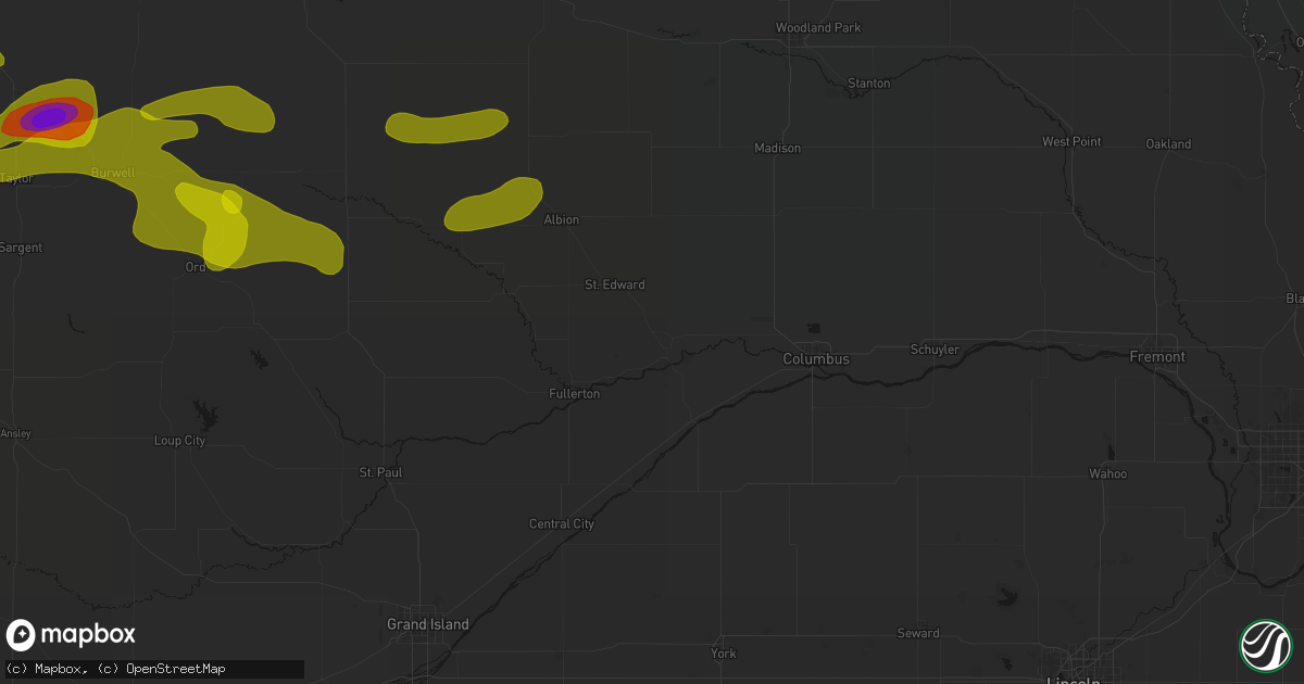 Hail map in Genoa, NE on June 12, 2026