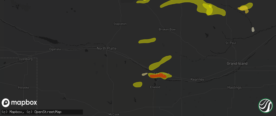 Hail map in Gothenburg, NE on June 12, 2026