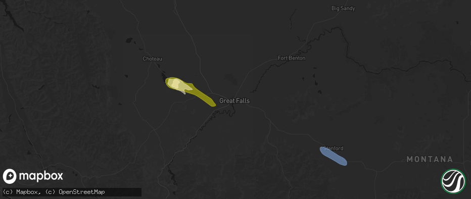 Hail map in Great Falls, MT on June 12, 2026