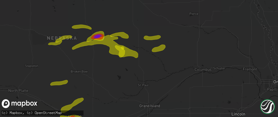 Hail map in Greeley, NE on June 12, 2026