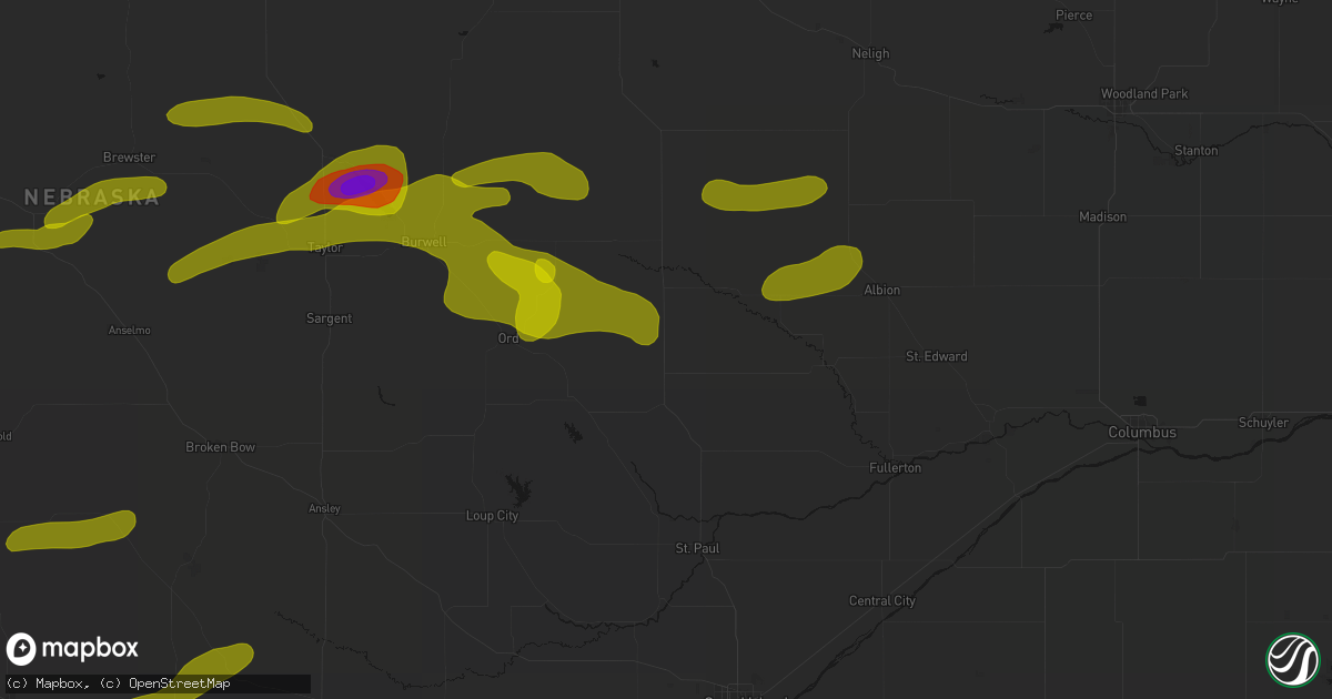 Hail map in Greeley, NE on June 12, 2026
