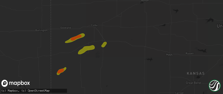 Hail map in Grinnell, KS on June 12, 2026
