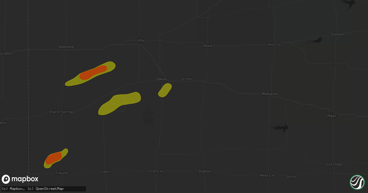 Hail map in Grinnell, KS on June 12, 2026