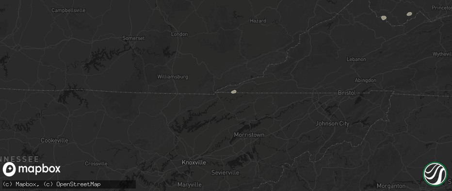 Hail map in Harrogate, TN on June 12, 2026