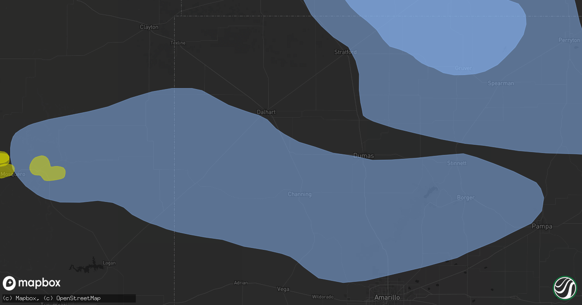Hail map in Hartley, TX on June 12, 2026