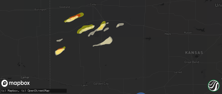 Hail map in Healy, KS on June 12, 2026