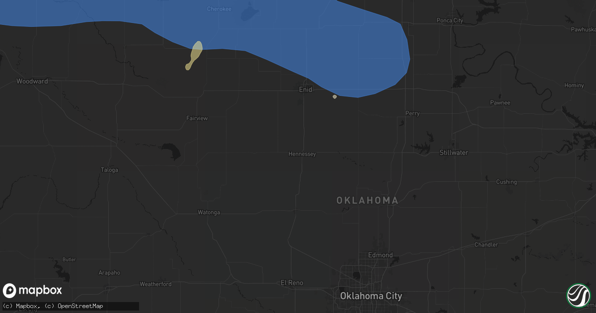 Hail map in Hennessey, OK on June 12, 2026