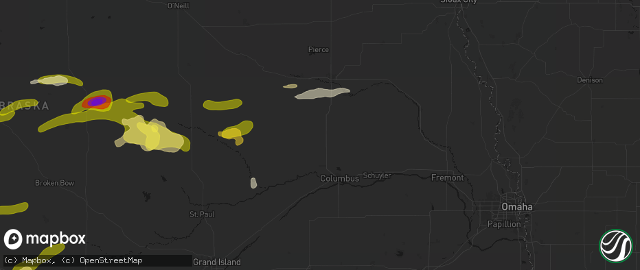 Hail map in Humphrey, NE on June 12, 2026