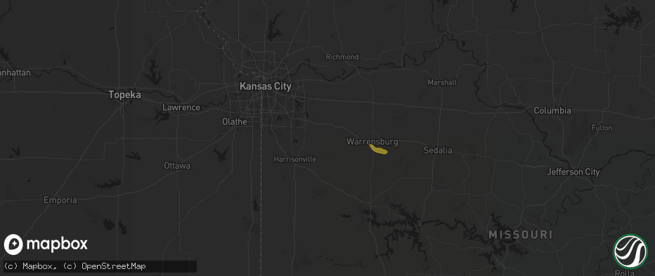 Hail map in Kingsville, MO on June 12, 2026