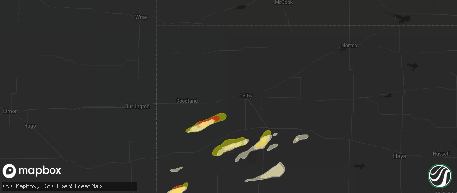 Hail map in Levant, KS on June 12, 2026