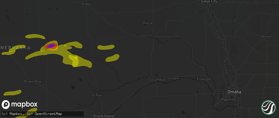 Hail map in Lindsay, NE on June 12, 2026