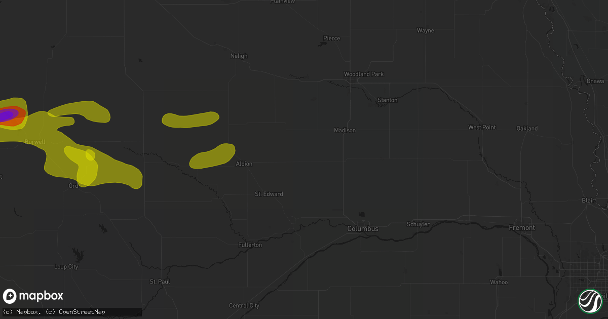 Hail map in Lindsay, NE on June 12, 2026