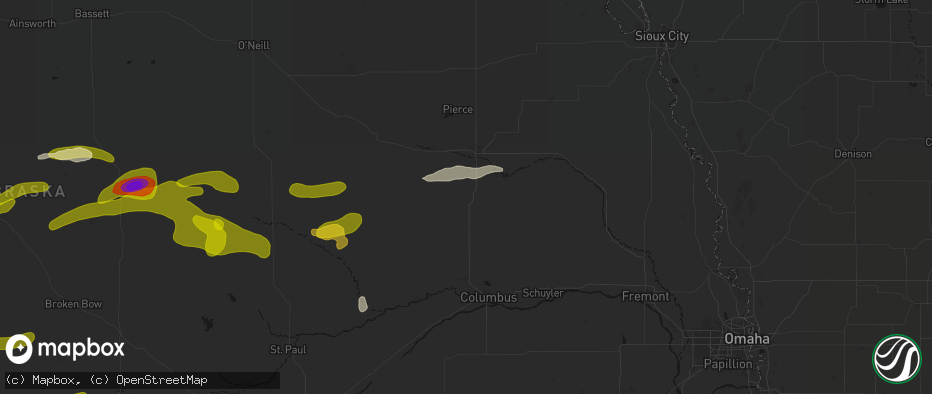 Hail map in Madison, NE on June 12, 2026