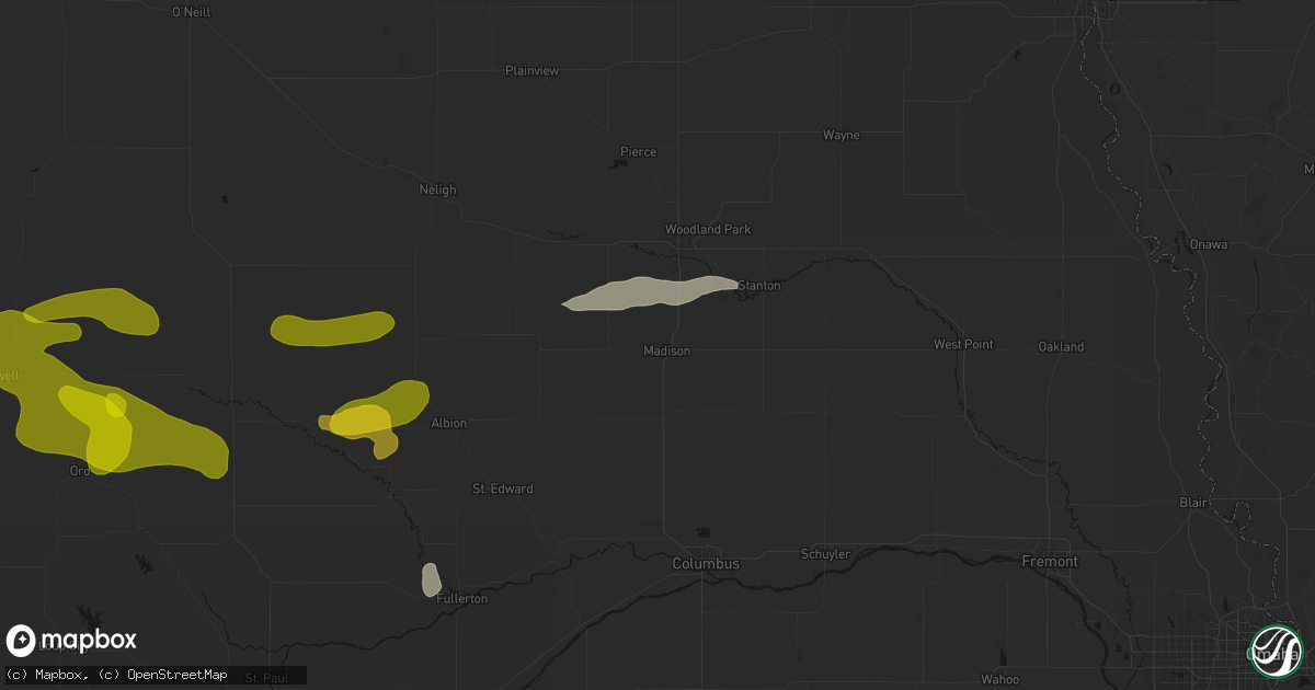 Hail map in Madison, NE on June 12, 2026