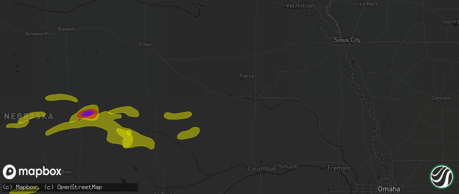 Hail map in Meadow Grove, NE on June 12, 2026