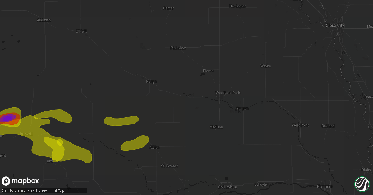 Hail map in Meadow Grove, NE on June 12, 2026