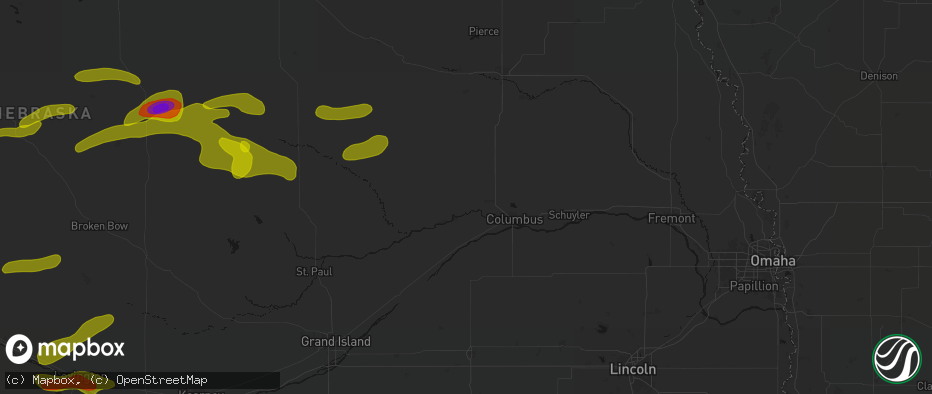 Hail map in Monroe, NE on June 12, 2026