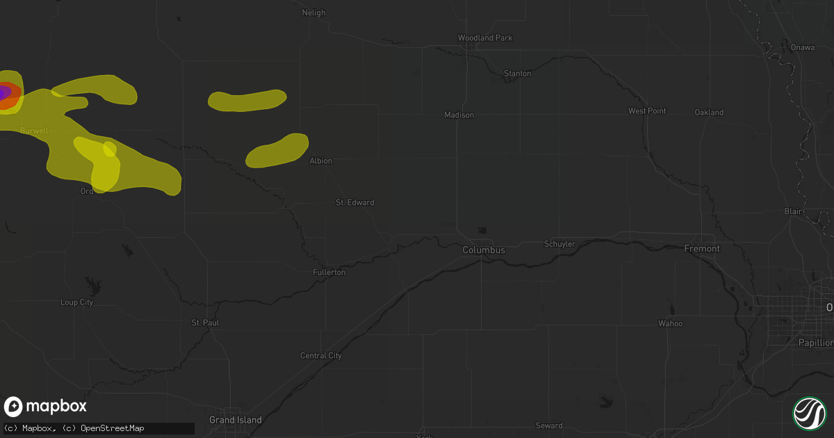 Hail map in Monroe, NE on June 12, 2026