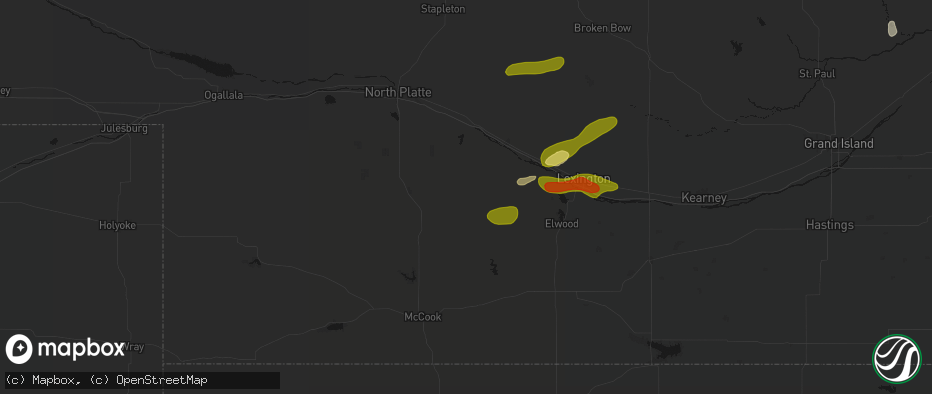 Hail map in Moorefield, NE on June 12, 2026