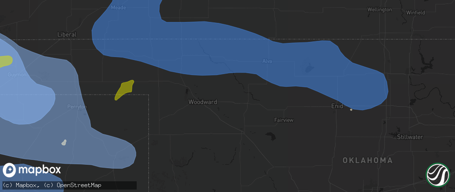 Hail map in Mooreland, OK on June 12, 2026