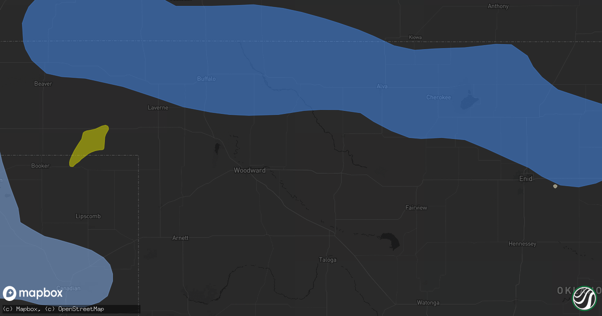 Hail map in Mooreland, OK on June 12, 2026