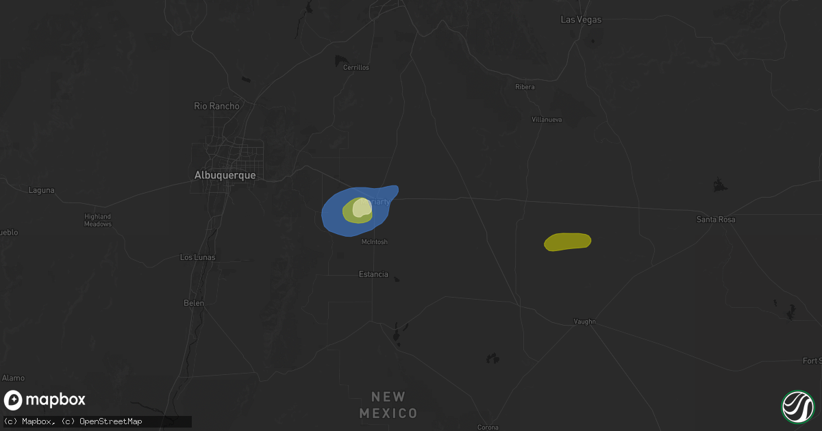 Hail map in Moriarty, NM on June 12, 2026