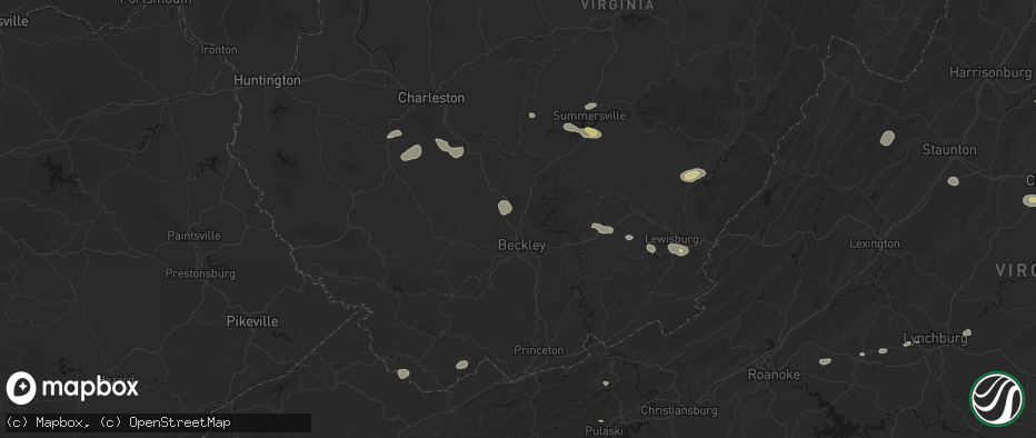 Hail map in Mount Hope, WV on June 12, 2026