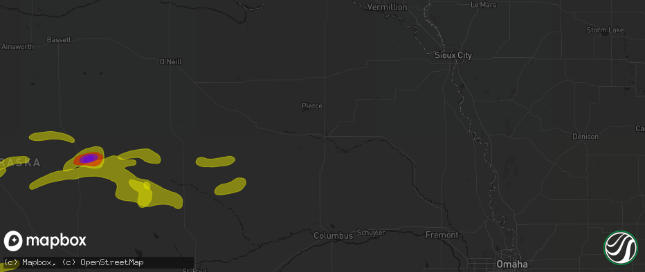 Hail map in Norfolk, NE on June 12, 2026