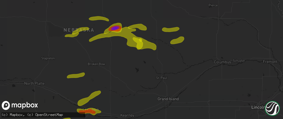 Hail map in North Loup, NE on June 12, 2026