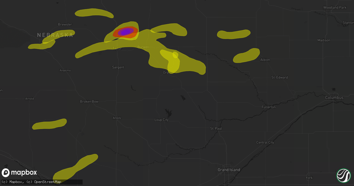 Hail map in North Loup, NE on June 12, 2026