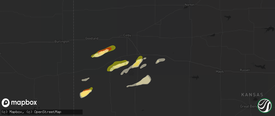 Hail map in Oakley, KS on June 12, 2026