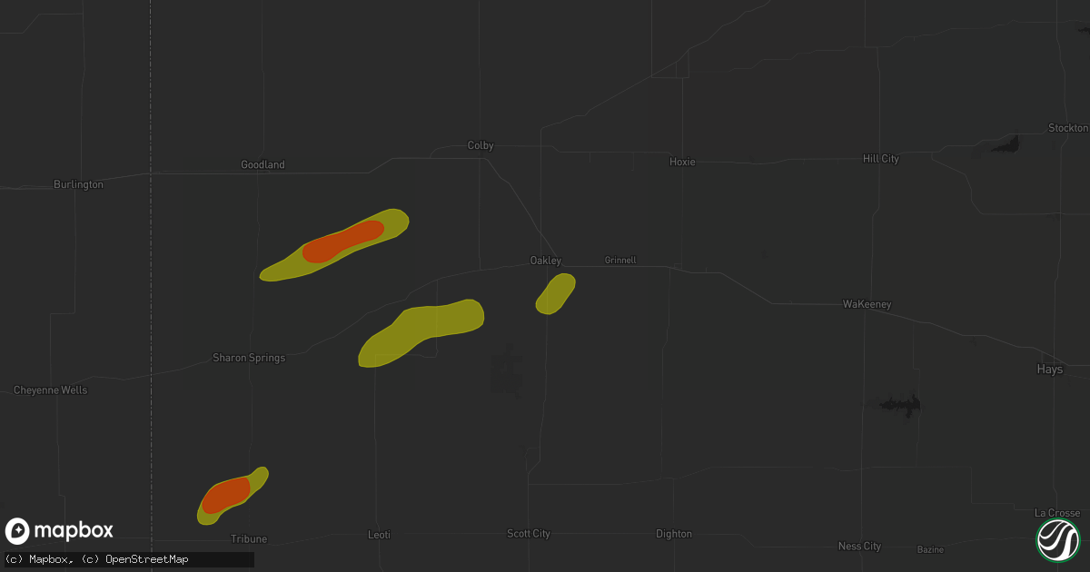Hail map in Oakley, KS on June 12, 2026