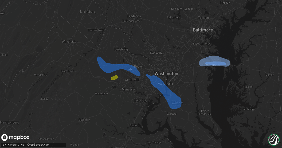 Hail map in Oakton, VA on June 12, 2026
