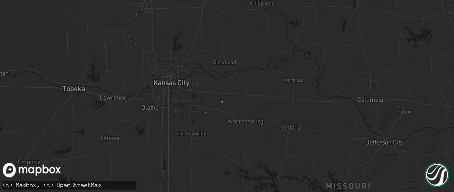 Hail map in Odessa, MO on June 12, 2026