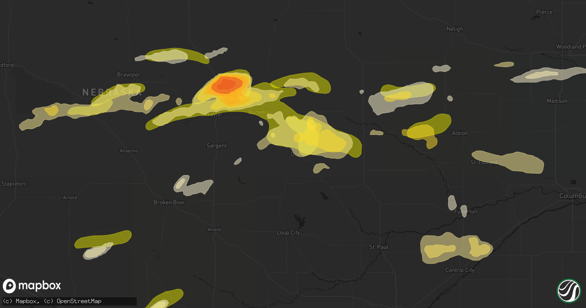 Hail map in Ord, NE on June 12, 2026