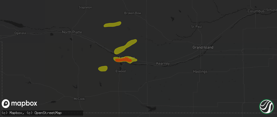 Hail map in Overton, NE on June 12, 2026