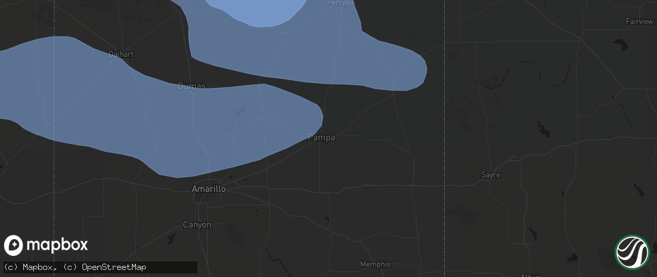 Hail map in Pampa, TX on June 12, 2026