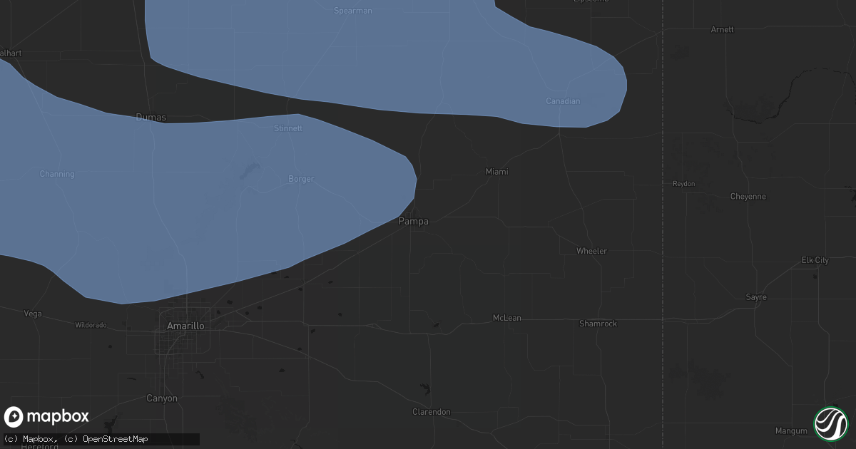 Hail map in Pampa, TX on June 12, 2026