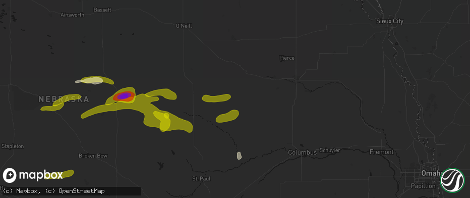 Hail map in Petersburg, NE on June 12, 2026