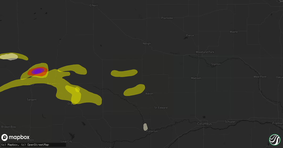 Hail map in Petersburg, NE on June 12, 2026
