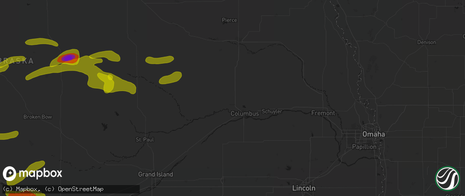Hail map in Platte Center, NE on June 12, 2026