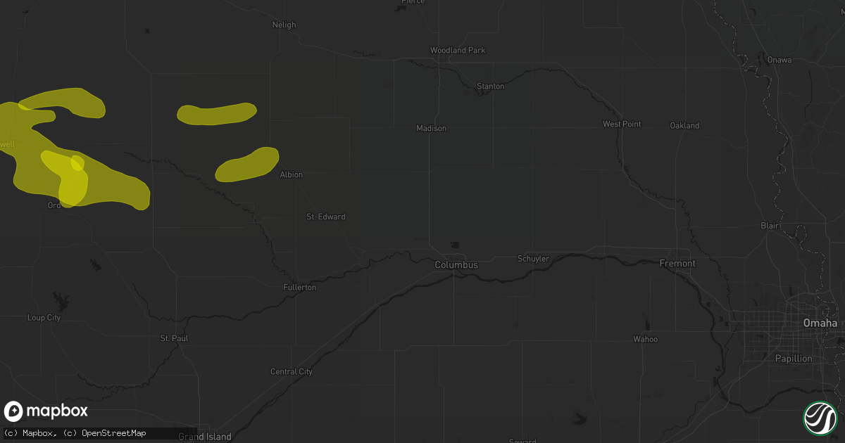 Hail map in Platte Center, NE on June 12, 2026
