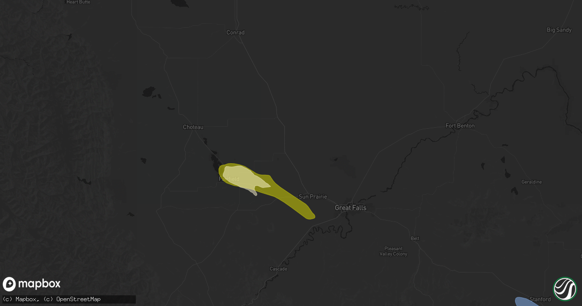Hail map in Power, MT on June 12, 2026