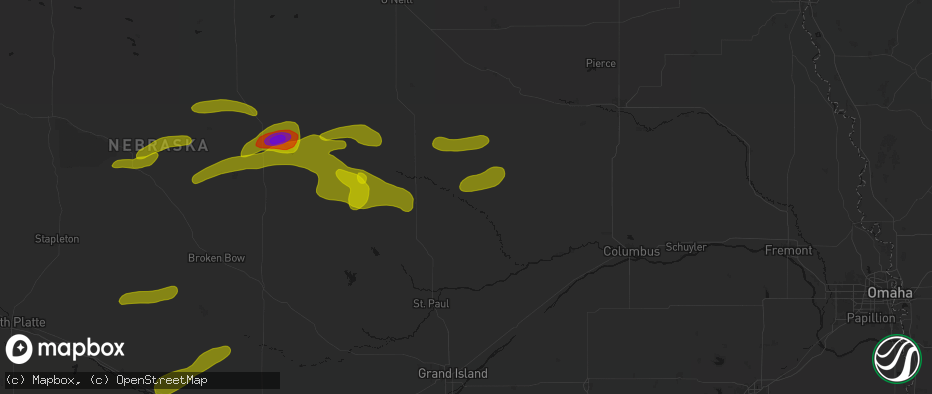 Hail map in Primrose, NE on June 12, 2026
