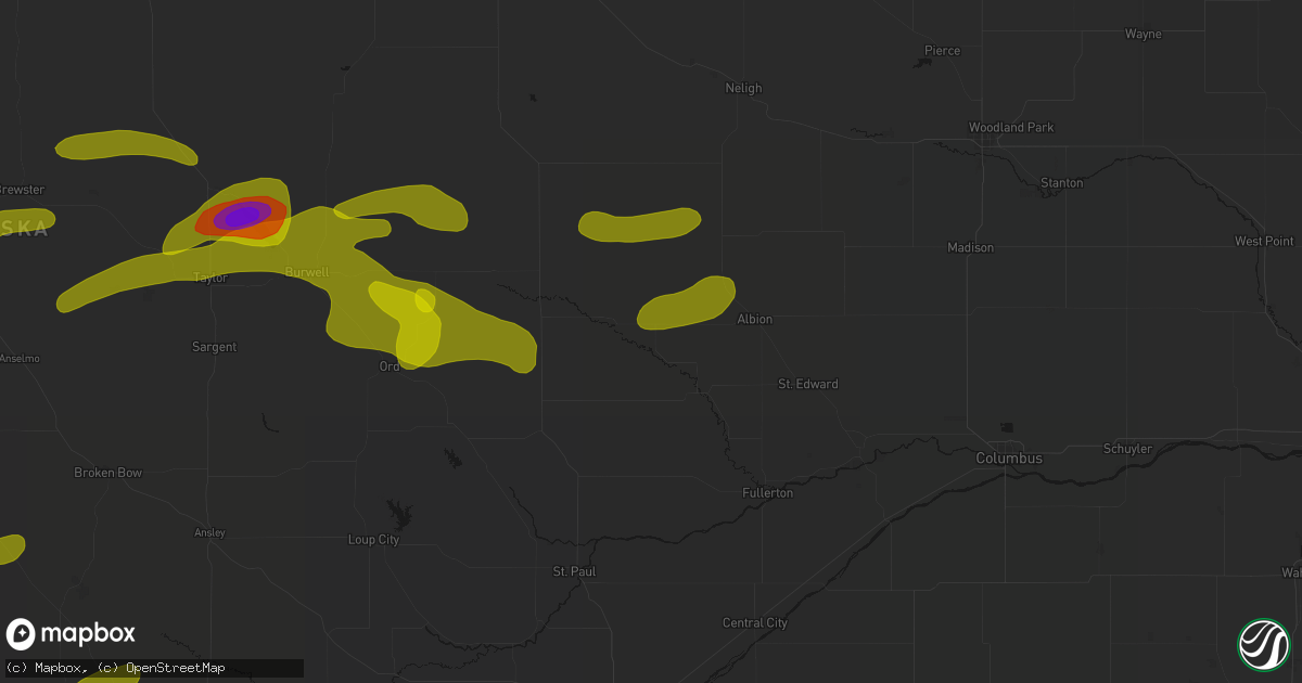 Hail map in Primrose, NE on June 12, 2026